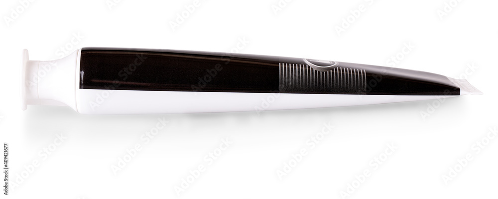 close up of a black tube isolated on white background close up of a black tube isolated on white background