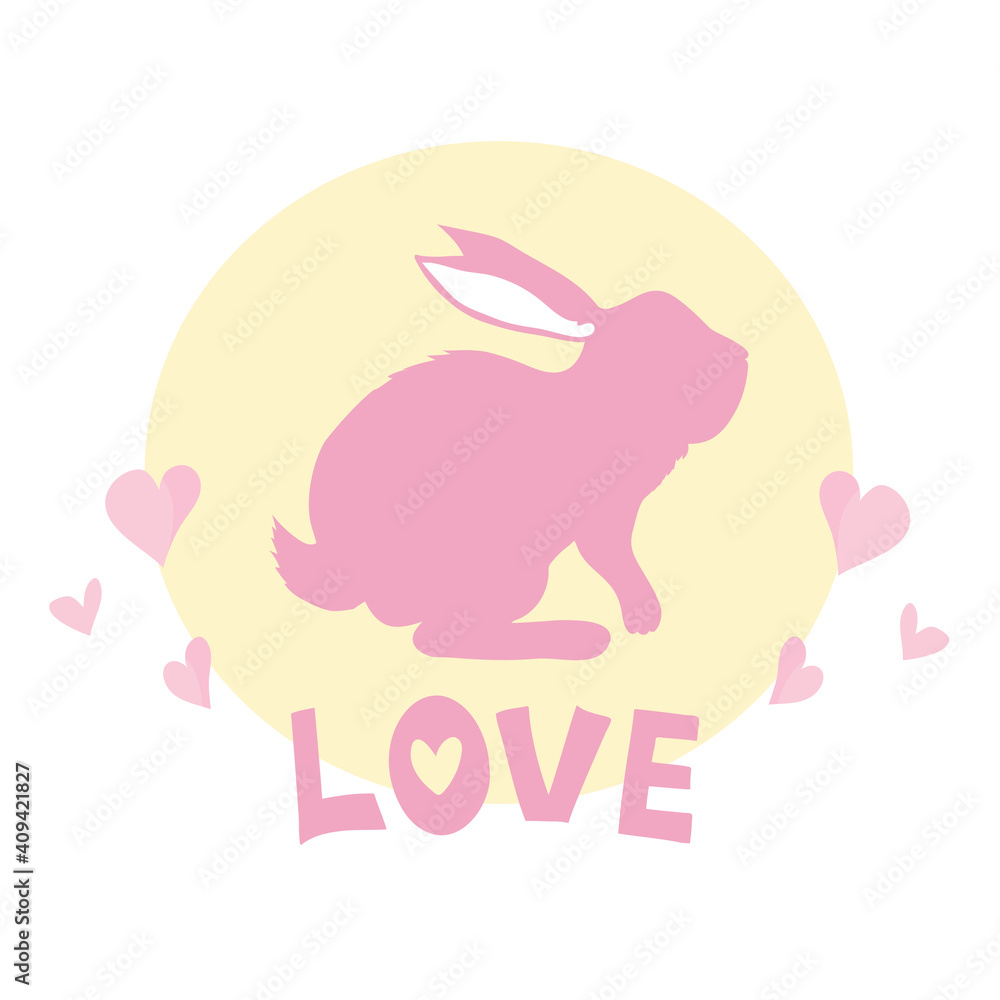 Fototapeta premium Rabbit silhouette from the back illustrated with some organic decoration.