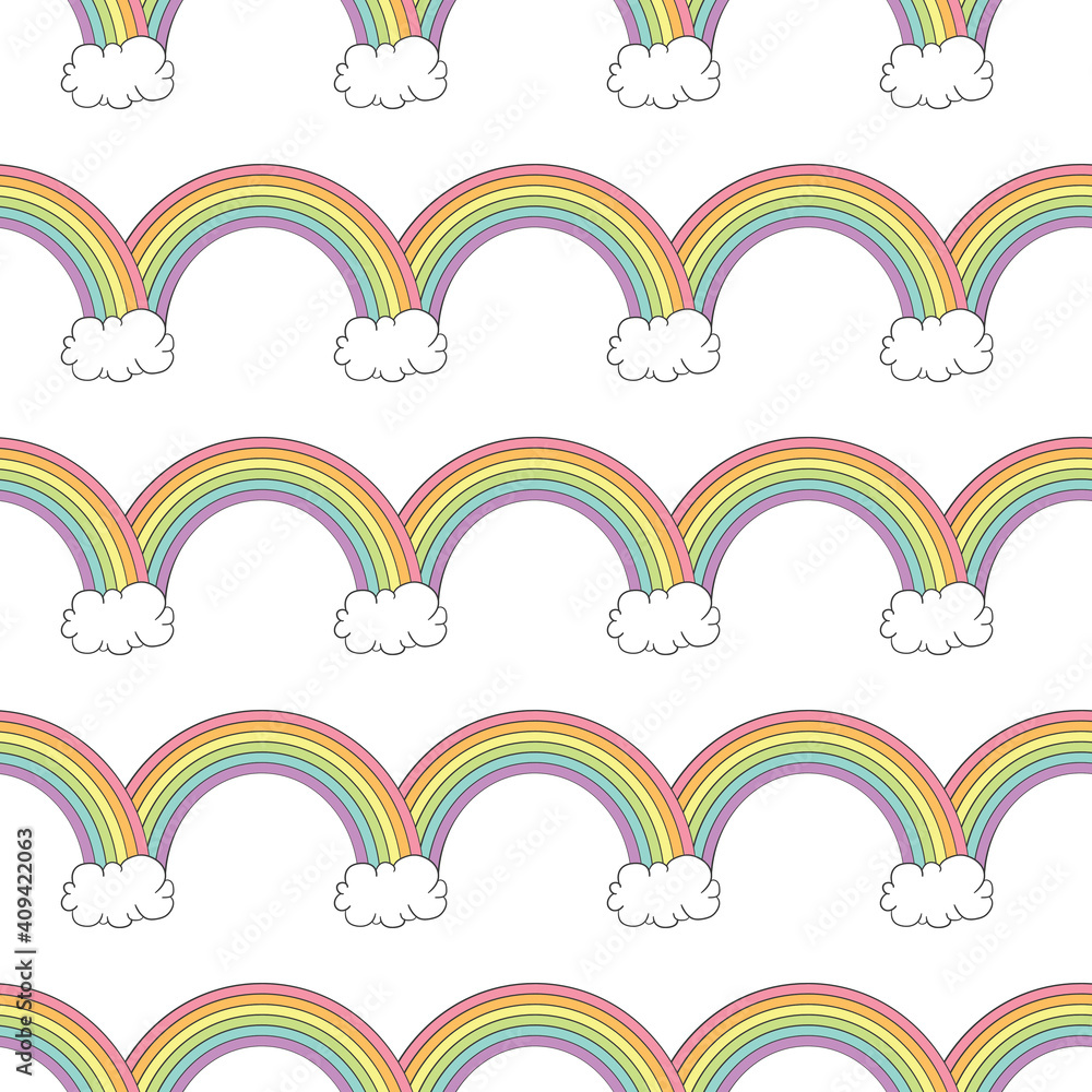Seamless pattern with rainbows and clouds. Seamless pattern with rainbows and clouds.