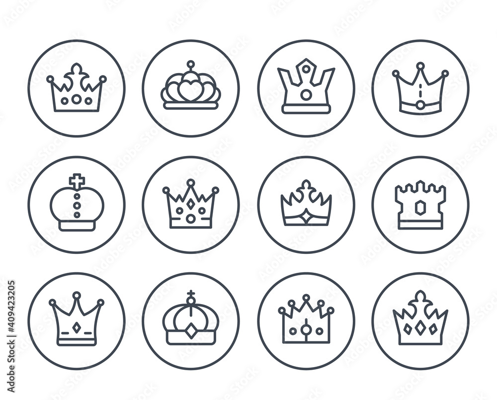 crowns line icons on white crowns line icons on white