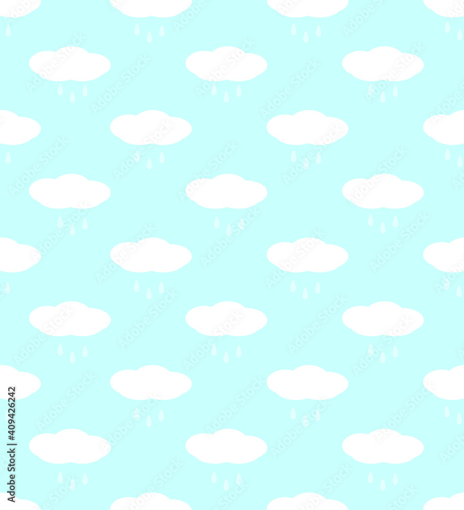 Clouds and raindrops on a blue background  vector seamless texture