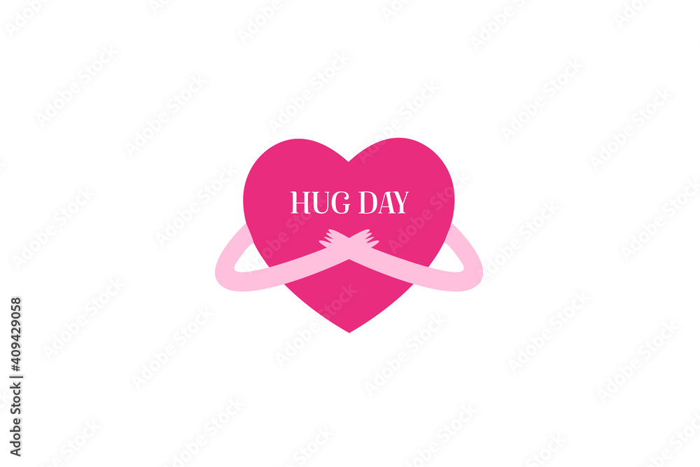 illustration of happy hug day background with heart shape with holding hands vector isolated on white background.
