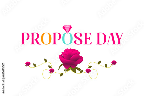 illustration of propose day cartoon style boy proposing to girl colorful background with , heart shape, table and chairs rose flowers vector.
