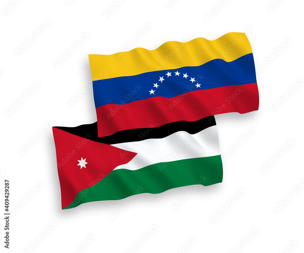 Flags of Venezuela and Hashemite Kingdom of Jordan on a white background Flags of Venezuela and Hashemite Kingdom of Jordan on a white background