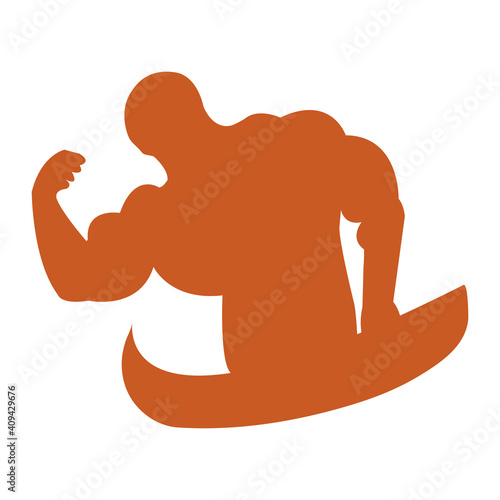 orange silhouette of a male body builder on white
