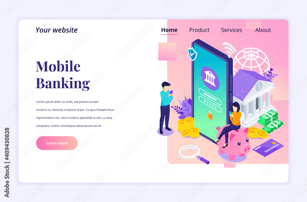 Modern flat isometric design concept of Online Banking with characters. electronic mobile payment for website and mobile website. Landing page template. vector illustration Modern flat isometric design concept of Online Banking with characters. electronic mobile payment for website and mobile website. Landing page template. vector illustration