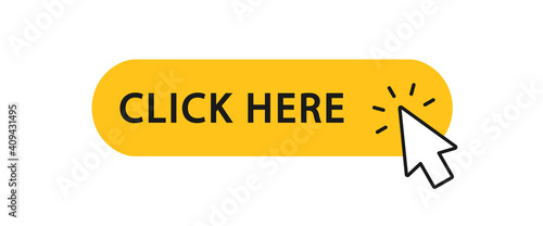 Click here button with arrow pointer clicking icon. Click here vector web button. Web button with action of arrow pointer. Click here, UI button concept. Vector illustration photo