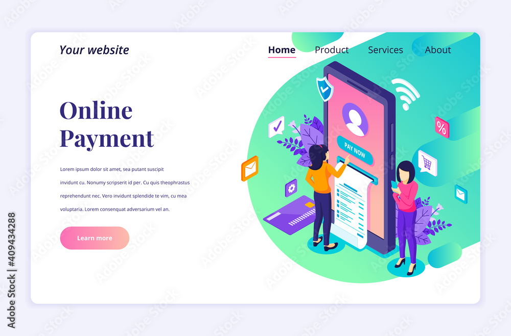 Modern flat isometric design concept of Online Payment, money transfer with characters for website and mobile website. Landing page template. vector illustration Modern flat isometric design concept of Online Payment, money transfer with characters for website and mobile website. Landing page template. vector illustration