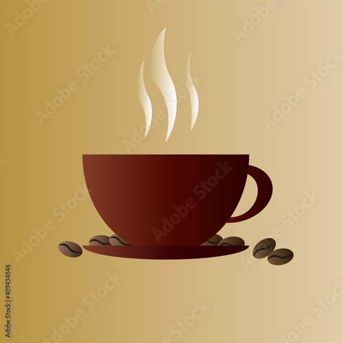 A cup of coffee and coffee beans 