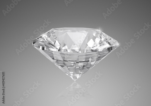 Shiny brilliant diamond placed on gray background. 3D render