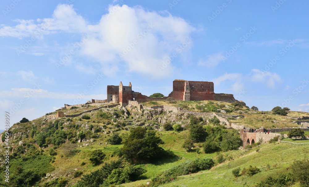 castle ruins on Bornholm island in Europe, Hommershus castle ruins
castle ruins on Bornholm island in Europe, Hommershus castle ruins