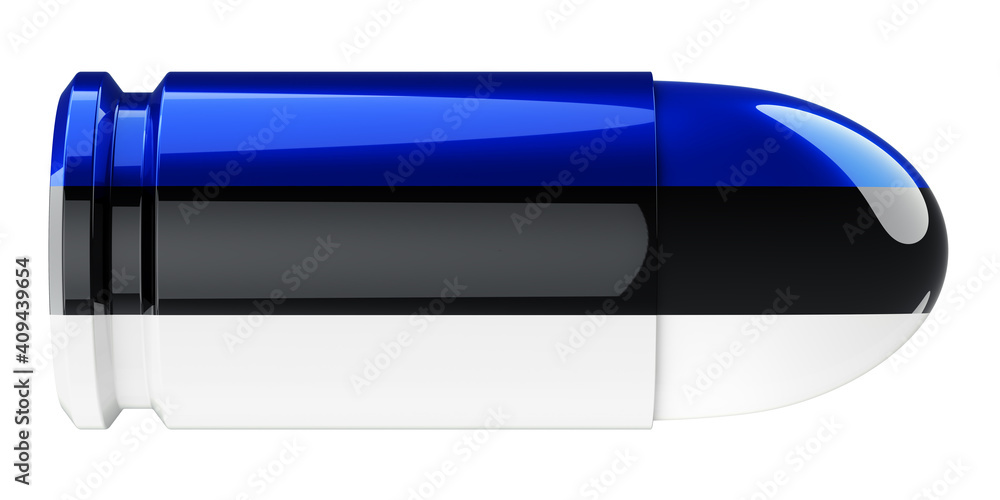 Bullet with Estonian flag, 3D rendering Bullet with Estonian flag, 3D rendering