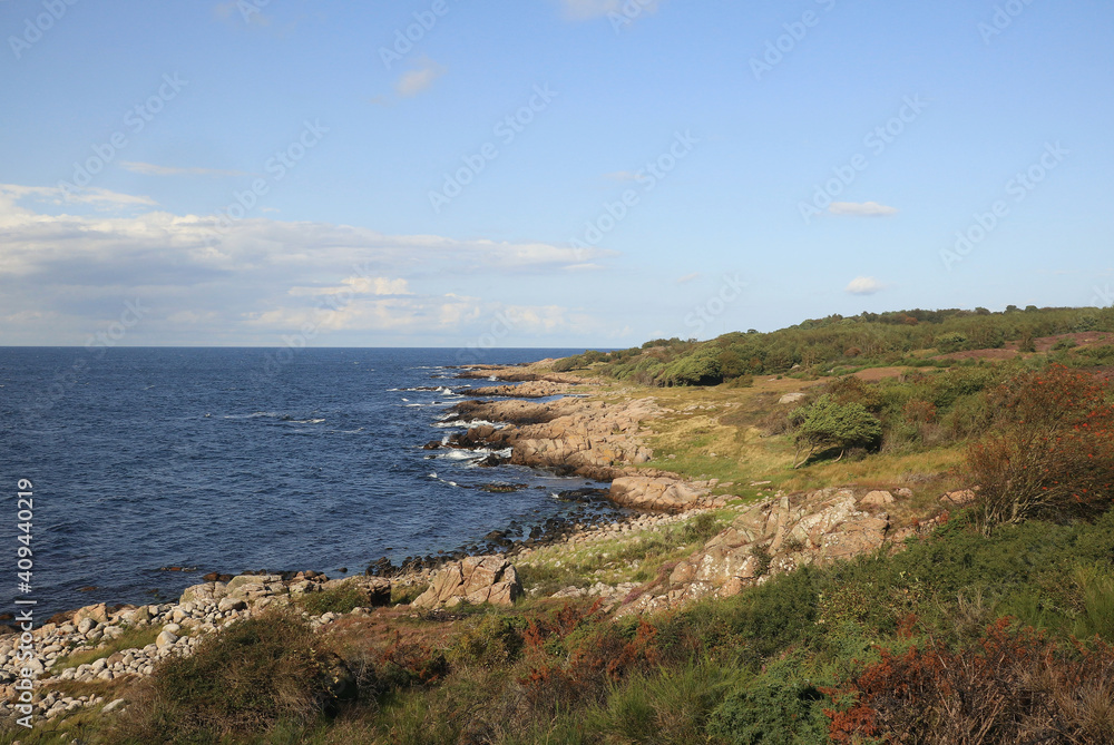 coast on the island of Bornholm in the Baltic Sea, traveling around Europe, Holidays on the island, amazing places in Europe