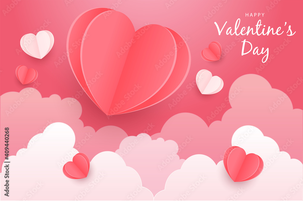 Happy Valentine's Day banners with discount offer on special occasion, give voucher, paper art style.