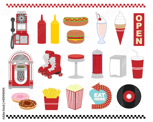 American diner illustration set material