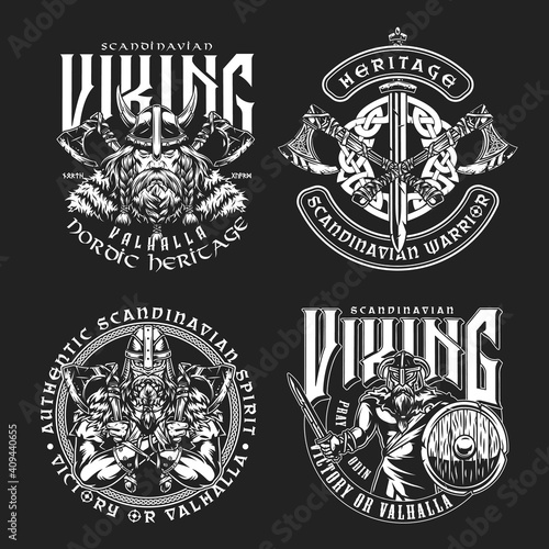 Vintage viking monochrome labels
