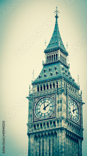 Big Ben (London, UK). Retro aged photo. 