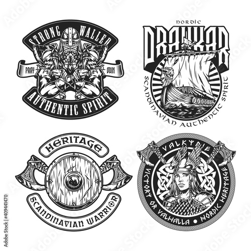 Viking vintage monochrome prints