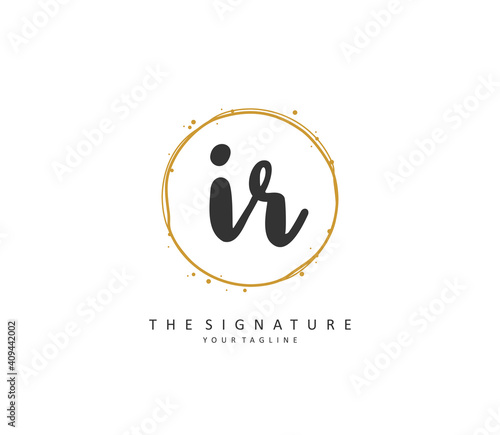 IR Initial letter handwriting and signature logo. A concept handwriting initial logo with template element.