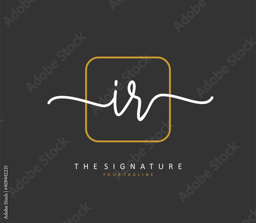 IR Initial letter handwriting and signature logo. A concept handwriting initial logo with template element.