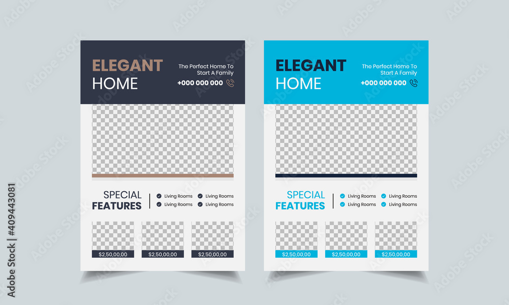Obraz premium Real estate flyer design template, creative home for sale flyer, color a4 print ready flyer