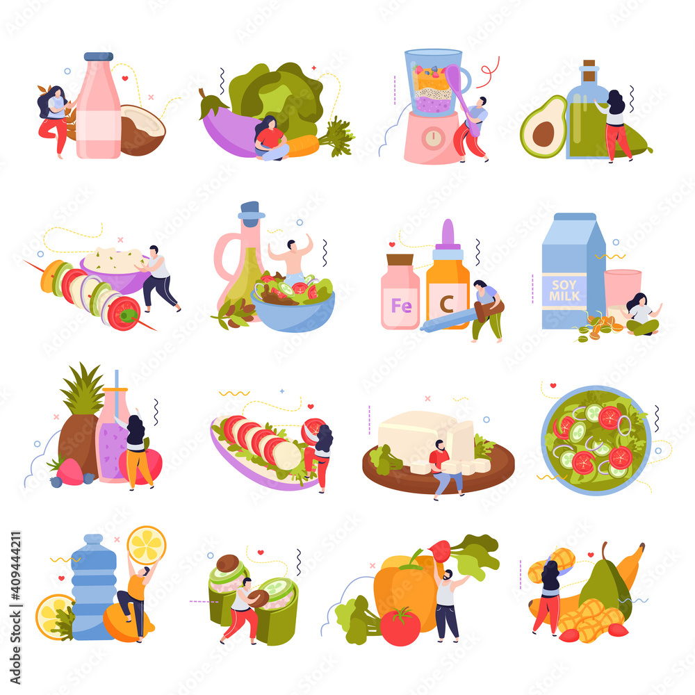 Fototapeta premium Vegan Food Icons Collection