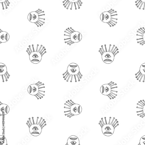 Seamless background of outlines fantasy magic eyes