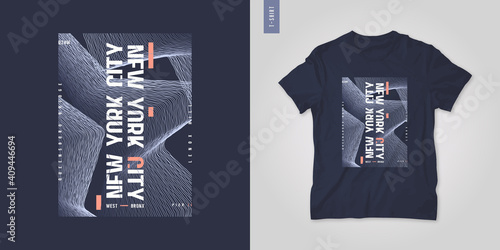 New York City graphic mens t-shirt design, abstract print, vector illustration