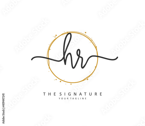 HR Initial letter handwriting and signature logo. A concept handwriting initial logo with template element.