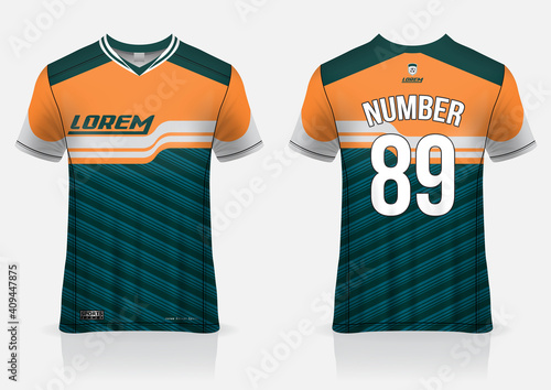 Soccer jersey design template, uniform front and back view 
