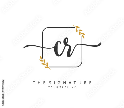 CR Initial letter handwriting and signature logo. A concept handwriting initial logo with template element.
