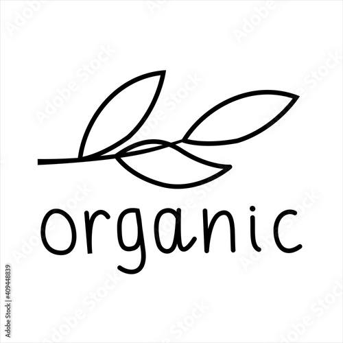 Vector organic leaves icon in doodle style with drawn font for the design of cosmetics
