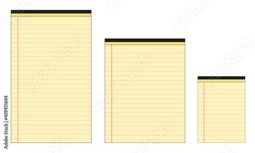 Yellow notepad with lines in three sizes - Vector Illustration