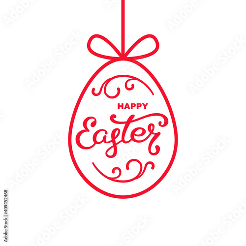 Happy Easter greeting card. Egg frame and hand lettering. Vector illustration isolated on white.