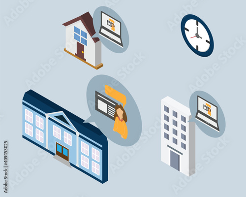 Hybrid Learning model for learning both from home and face to face at the same time vector