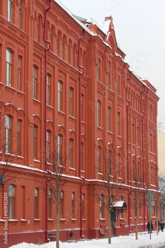 red brick building, Travel photos are very interesting, I'm an Architect by profession. Photo of the Russian Presidential Academy of National Economy in Moscow Russia during the winter months.