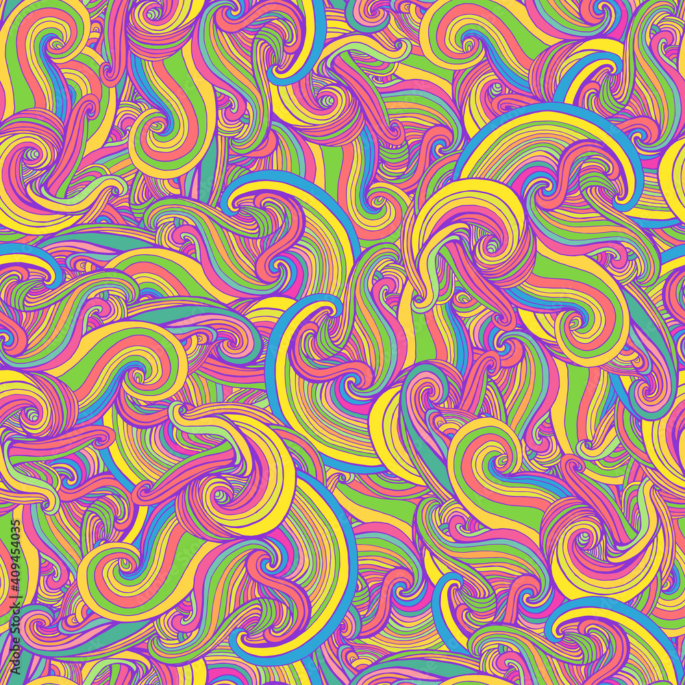 Psychedelic Waves Neon Colorful Abstract Seamless Pattern. Psychedelic Waves Neon Colorful Abstract Seamless Pattern.