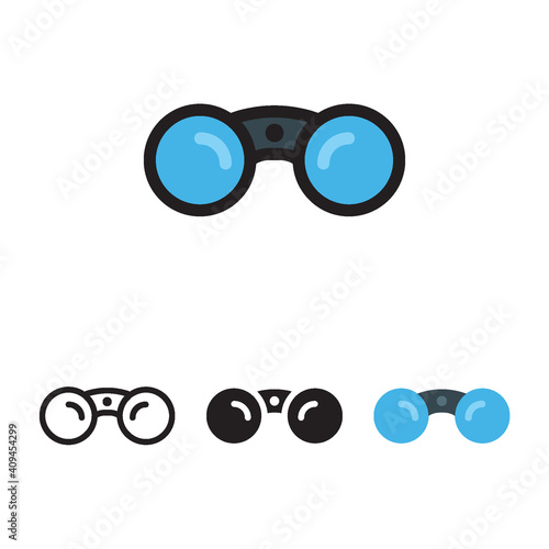 Binoculars icon with 4 different styles. Filled, outline, glyph and line colored.