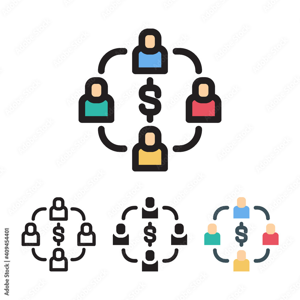 Business Connection icon with 4 different styles. Filled, outline, glyph and line colored.