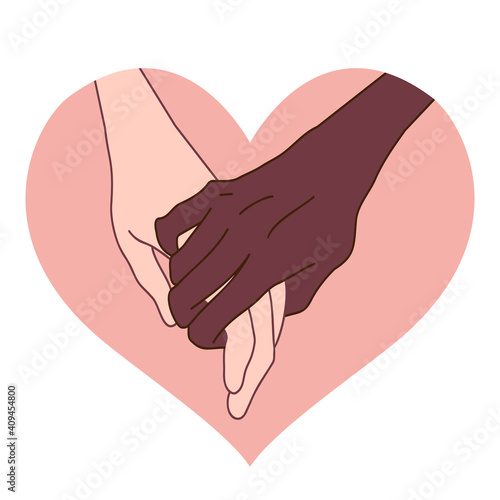 Black lives matter hand drawn set.Holding hands. Black and white hands together concept. Campaign against racial discrimination of dark skin color. Vector Illustration.