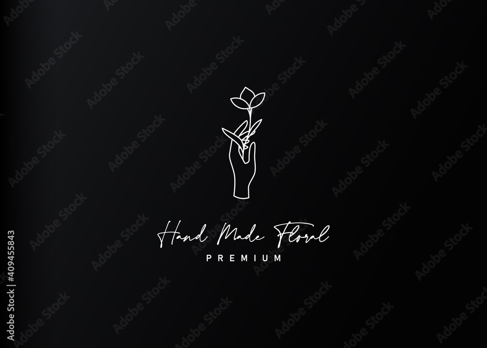 Aesthetic hand botanic logo design template Aesthetic hand botanic logo design template