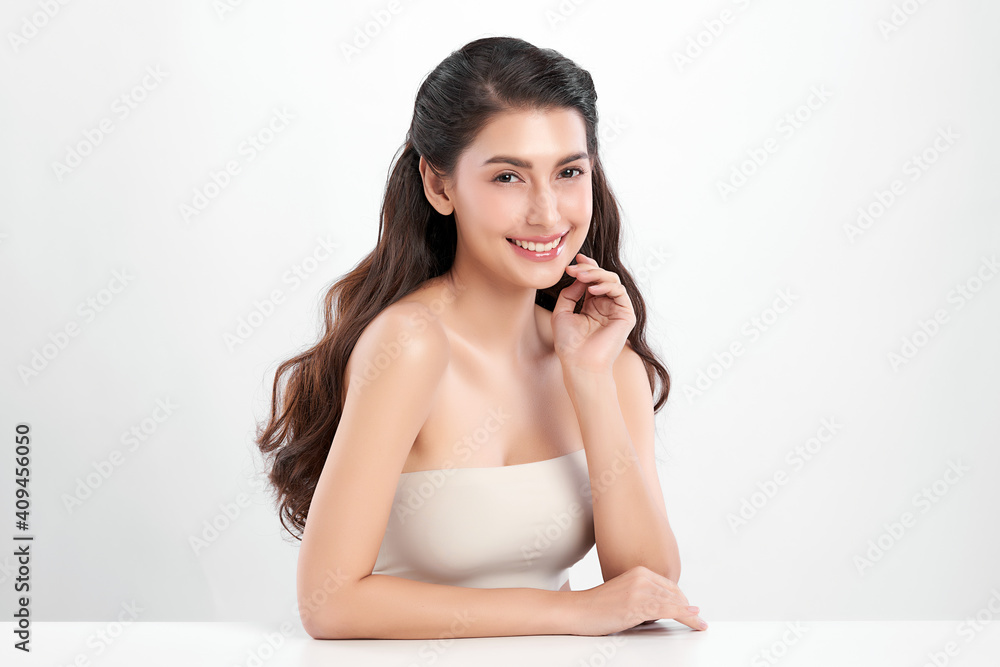 Beautiful young asian woman with clean fresh skin on white background, Face care, Facial treatment, Cosmetology, beauty and spa, Asian women portrait Beautiful young asian woman with clean fresh skin on white background, Face care, Facial treatment, Cosmetology, beauty and spa, Asian women portrait