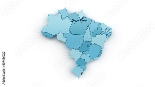 Detailed map of selected regions of Brazil turquoise on white. 3d render