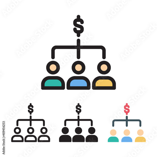 Hierarchy icon with 4 different styles. Filled, outline, glyph and line colored.