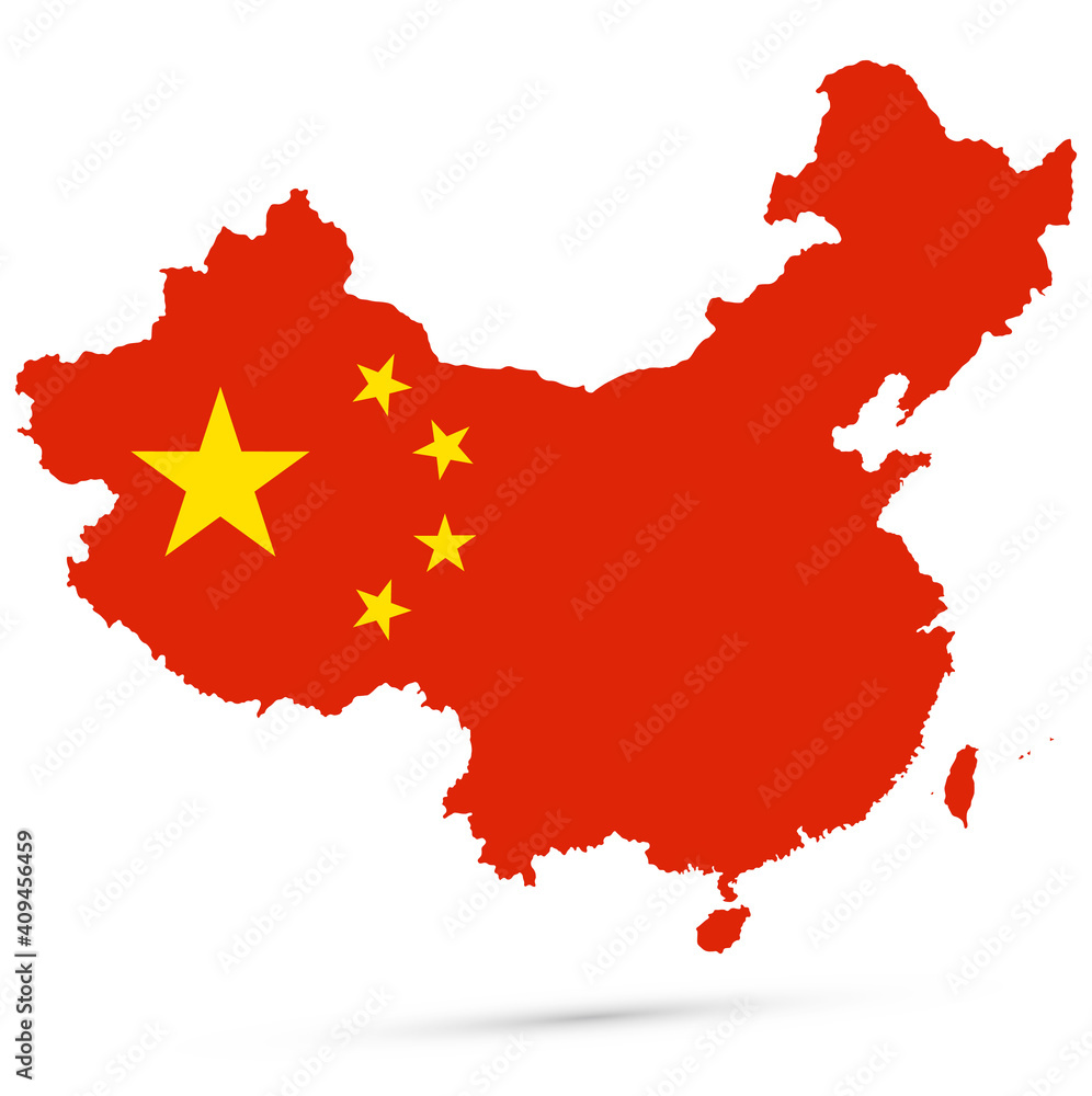 Map of China with national flag Map of China with national flag
