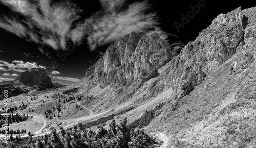 Infrared landscape of Alta Badia, Italian Alps, Dolomites