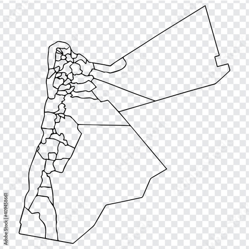 Blank map of Jordan. Districts of Jordan map. High detailed vector map Hashemite Kingdom of Jordan on transparent background for your web site design, logo, app, UI.  EPS10. 