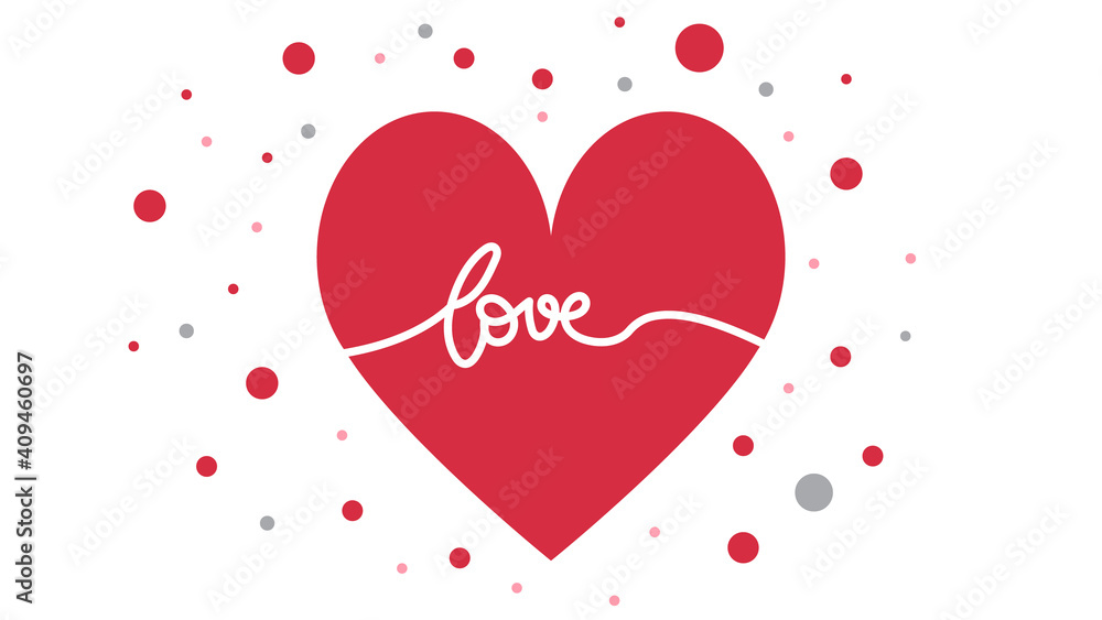 Love handwritten calligraphy in Heart ,Valentine's Day isolated on white background. Vector Illustration EPS 10