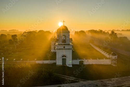 Aerial view of the St. Michael's Church in the village of Mostyshche, Chernihiv region photo