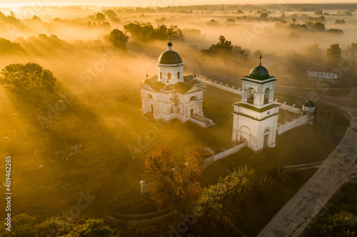 Aerial view of the St. Michael's Church in the village of Mostyshche, Chernihiv region photo